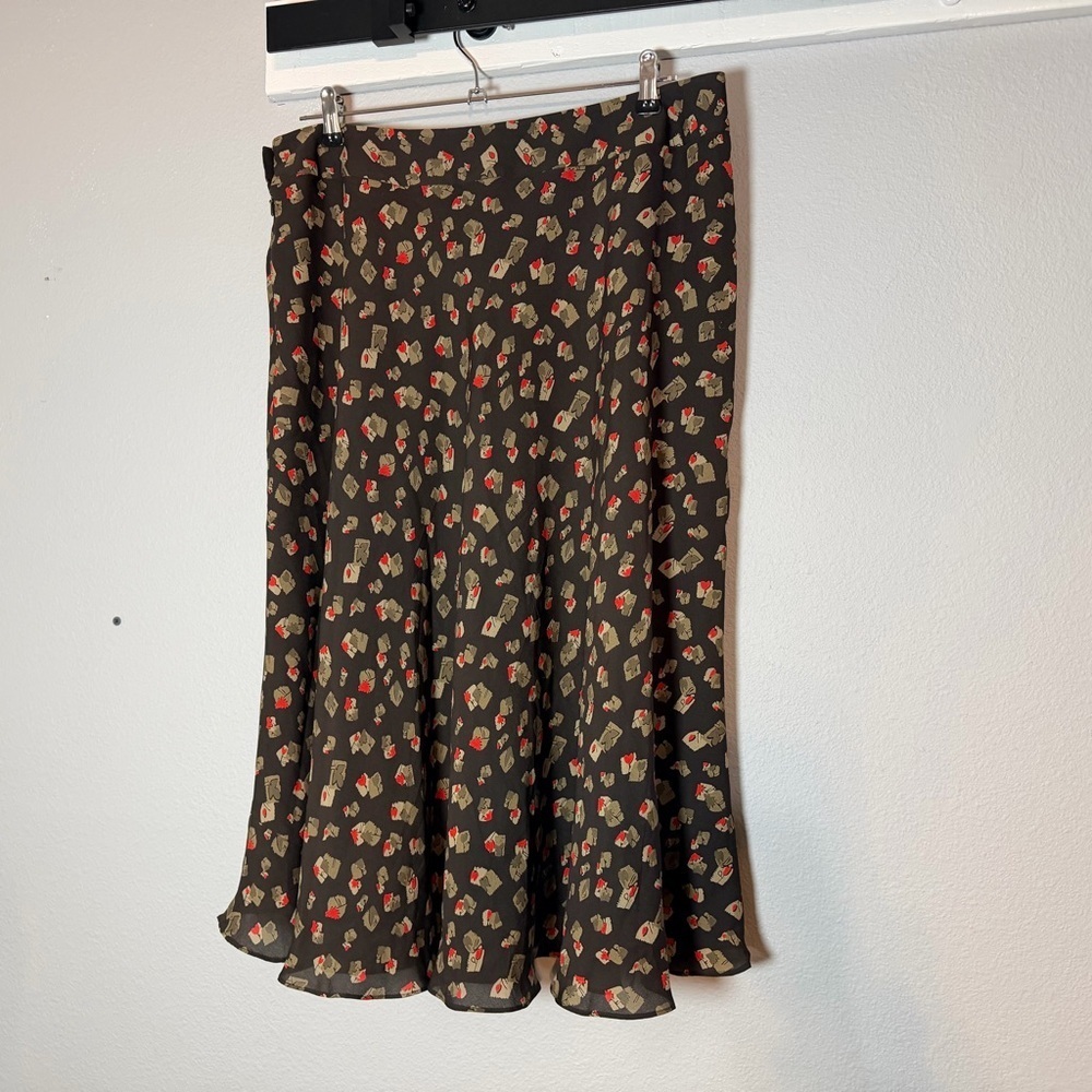 Vintage Jones New York Silk A-Line Midi Skirt Size 14 Boho Brown Patterned - Picture 7 of 9